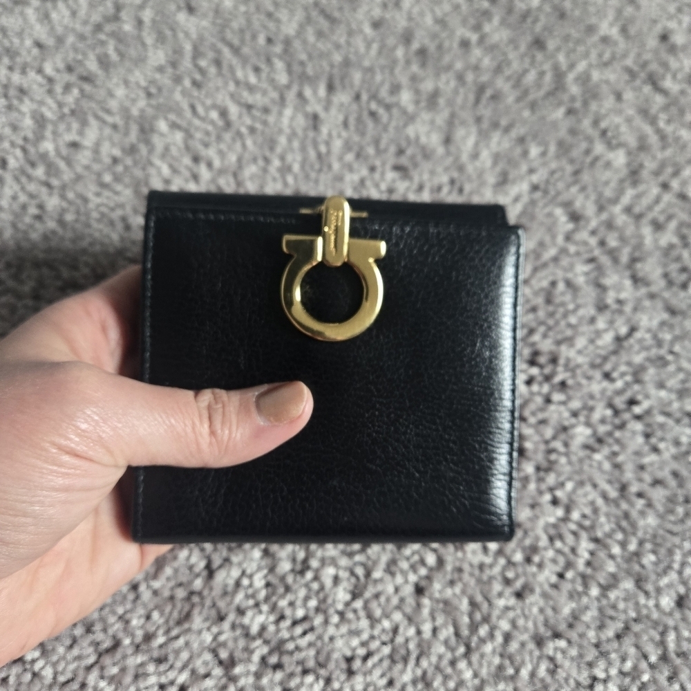 Ferragamo Black Wallet with Gold Accent - Picture 4 of 14
